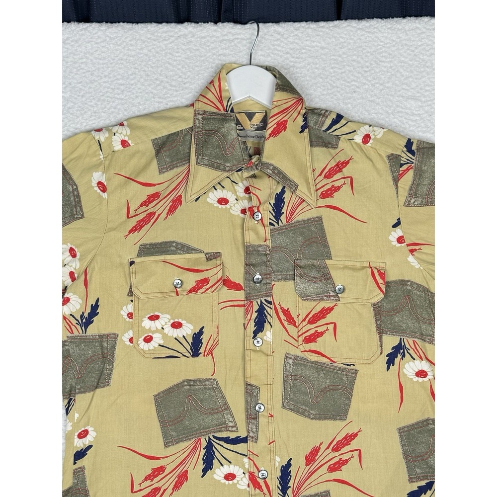 Vintage GOLDEN VEE Short Sleeve Button Up Shirt Men's M 15-15 1/2 Downhome Denim